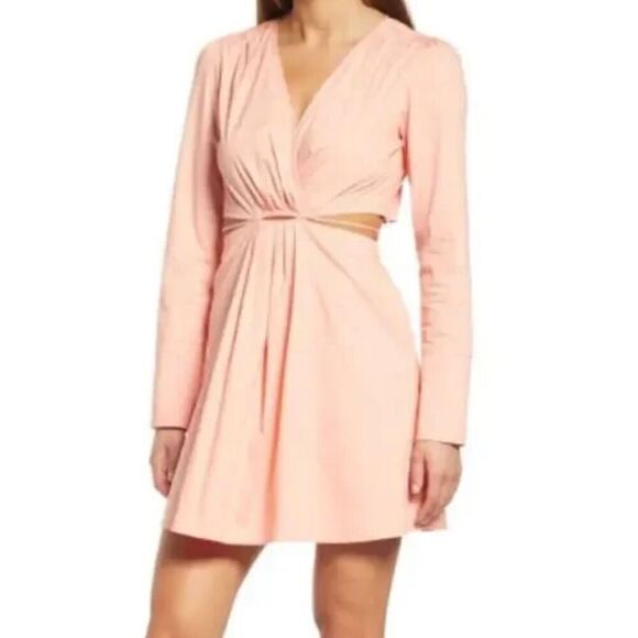 WAYF Pretty Woman Peach Long-sleeve Cut-Out Minidress Size Small - Picture 1 of 8